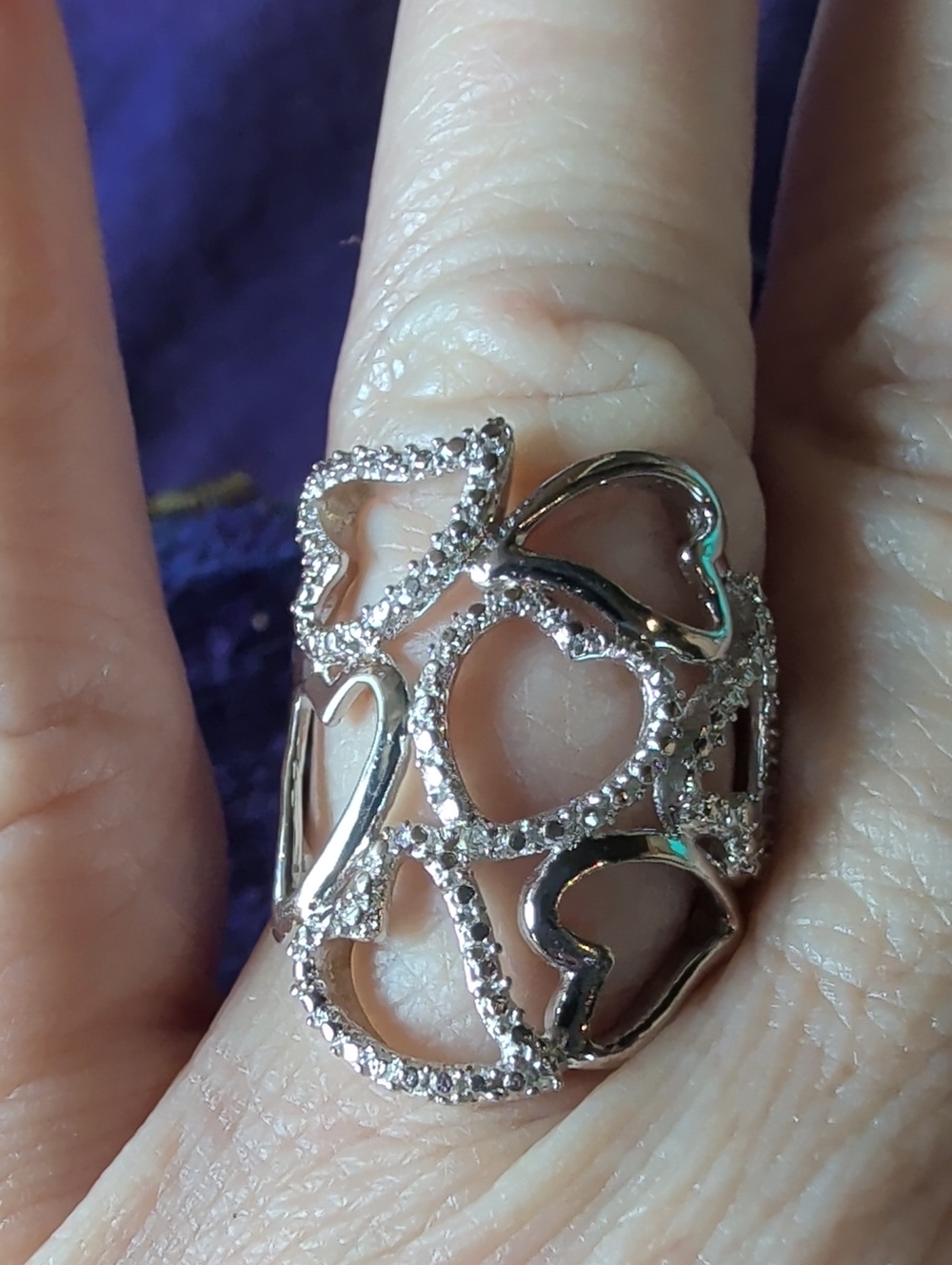925 Sterling Silver Heart Openwork Ring with Pave Accents - Women Jewelry